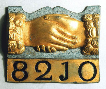 Photograph of lead fire mark, Edinburgh Friendly Society.