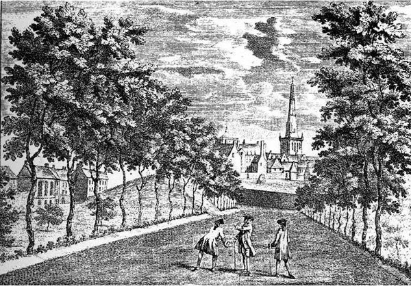 Drawing of the Middle Walk, College Garden, Univeristy of Glasgow, 1762.