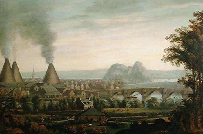 Painting of Dumbarton, c.1820, showing the glassworks.