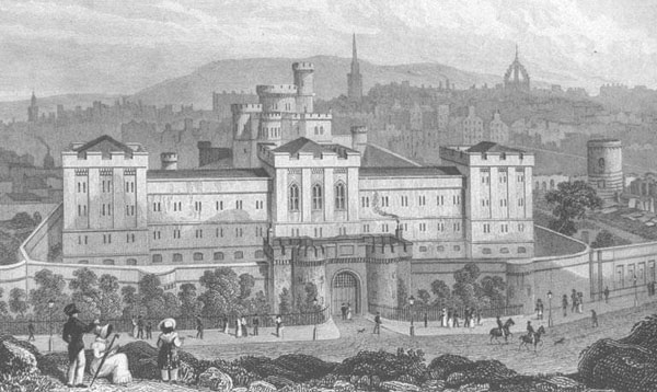 Engraving of Calton Gaol, Edinburgh.