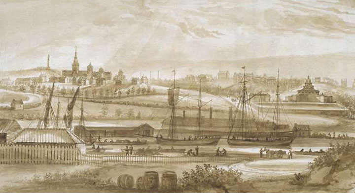 Picture of Glasgow with Monkland Canal in foreground.