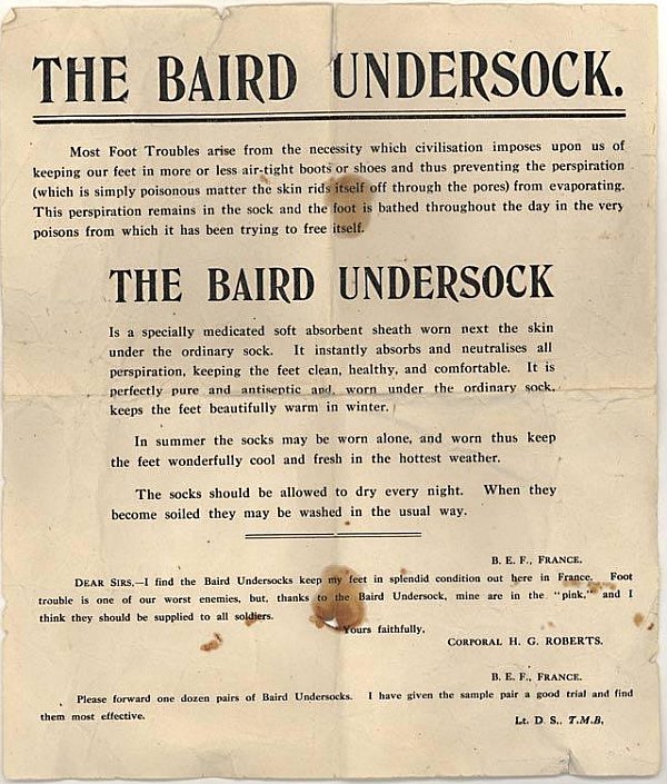 Baird under socks advertisment