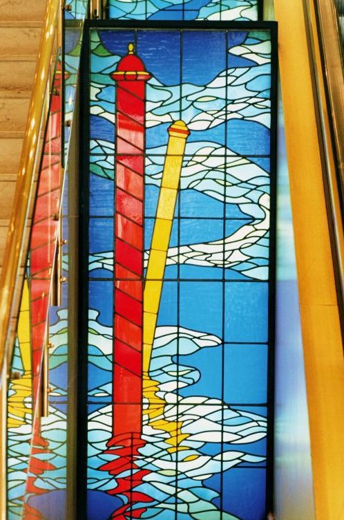Detail of the stained glass in the interior of the Ca d'Oro building in Gordon Street