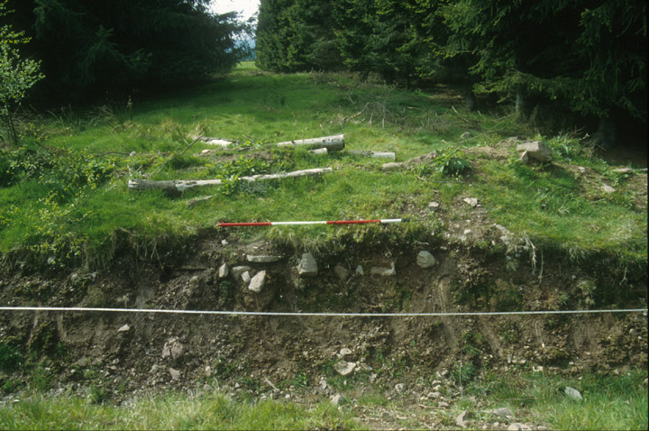 Photograph of section through Roman road along the Gask Ridge.