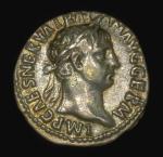Thumbnail coin with head of Trajan.