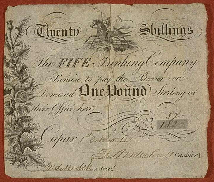 Large photograph of £1 note issued by the Fife Bank, 1825. 
